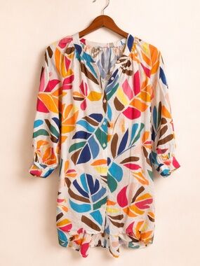 Tabitha Brown for Target Botanical Print Shirtdress, Tropical Leaf Tunic Coverup